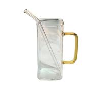 FbqLhe1ahh Square Drinking Glasses with Colorful Handle, 450ml Juice(Amber)