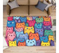 FBRUIEG Abstract Cute Cat Area Rug, Cartoon Anime Cat Print Rugs, Machine Washable Kids Rug for Living Room Bedroom Children's Room Dormitory Decor Floor Mat 70x140cm