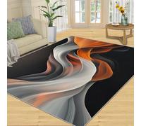 FBRUIEG Abstract Wave Rugs for Living Room, Orange and Grey Flow Art Rug, Line Smoke Area Rug, Non Slip Washable Rugs for Bedroom Kitchen Dining Room Decor Carpet - 140x200 cm