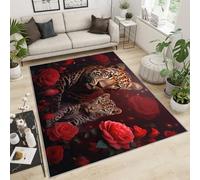 FBRUIEG Cheetah Rugs for Boys Bedroom - Rose Cheetah Area Rug, Fierce Animals Living Room Rug Washable Carpet for Kids Room Dormitory Playroom Decoration Floor Mat 60x110cm