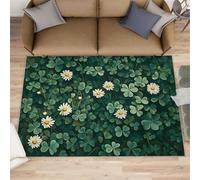 FBRUIEG Green Leaves Rugs for Bedroom, Four-Leaf Clover Rug, Plant Area Rug, Home Decor Rugs for Living Room, Non-Slip Machine Washable Carpet - 60x110 cm