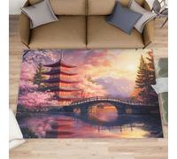 FBRUIEG Japanese Style Area Rug, Classical Architecture Home Decor Rugs, Non Slip Living Room Rug for Bedroom Study Office Floor Mat 180x270cm