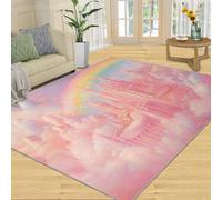 FBRUIEG Pink Castle Rugs for Living Room, Dream Castle Rug, Fairy Tale Romance Rugs for Bedroom, Non Slip Washable Area Rug, Low Pile Carpet for Hardwood Floors - 140x200 cm