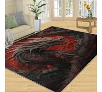 FBRUIEG Red Black Dragon Area Rug, Cool Magical Flame Dragon Living Room Rug, Low Pile Non Slip Home Decor Carpet for Bedroom Kitchen Dining Room Office Floor Mat - 60 x 110 cm