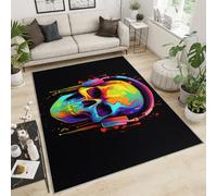 FBRUIEG Skull Area Rug - Music Skull Large Area Rug, Gothic Horror Print Rugs, Home Decor Carpet for Boy Bedroom Living Room Children's Dormitory Decor Floor Mat 60x110cm