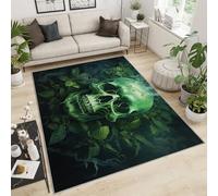FBRUIEG Skull Kids Rugs - Green Leaf Skull Rugs for Boys Room, Gothic Horror Area Rug, Non-Slip Washable Rug for Living Room Game Bedroom 60x110cm