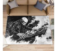 FBRUIEG Skull Music Rug, Dj Skull Rugs for Bedroom, Rock Music Area Rug, Non Slip Washable Rugs for Living Room Farmhouse, Indoor Low Pile Decor Carpet - 160x230 cm