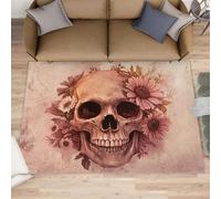 FBRUIEG Skull Rugs for Boys Room, Skull Area Rugs for Bedroom, Flowers Rug & Home Decor, Low Pile Non Slip Carpet for Computer Game Room Dormitory - 70x140 cm