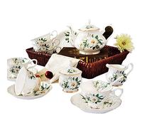 FBSHAD 15 Piece Painted Kapok Classic Bone China Porcelain Coffee Tea Set with 6 Cup 6 Saucer 1 Sugar Bowl 1 Coffee Pot 1 Milk Pot