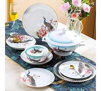 FBSHAD 60 Piece Fine Bone China Dinnerware Sets, Kitchen Home Plates Dishes Bowls Soup Pot for 10