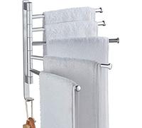 FBSHAD Adjustable Swing Out Bar for Bathroom Space Saving Steel Swivel Holder with 5 Arms Wall Mount Hand Towel Rack Silver Finish
