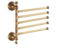 FBSHAD Antique Brass Swivel Rack 5 Arms for Bathroom Kitchen Wall Mounted Towel Rail with Holder and Shelf
