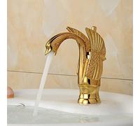 FBSHAD Bathroom Sink Faucet, Luxury Gold Brass Bathroom Basin Faucet Swan Style Vanity Sink Mixer Tap Deck Mounted Hot and Cold Mixer Taps