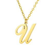 FBSHAD Capital A To Z Stainless Steel Necklace With English Letters Melon Button Men And Women Necklace (U, One Size)