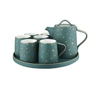 FBSHAD Ceramic Teacup Set Nordic Ceramic Tea Set with Round Tray Teaware Set Star Pattern Coffee Set Pot Tea Cup Set Coffeeware for 6 People Coffee Set Tea Coffee Pot Cups