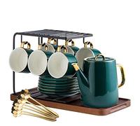 FBSHAD Chinese Ceramic Gongfu Tea Set 6 Cups,6 Saucers,6 Spoons and A Teapot, A Gift for Adults Men Women Tea Ceremony Party Home Office Decor Collection(D)