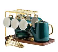 FBSHAD Chinese Ceramic Gongfu Tea Set 6 Cups,6 Saucers,6 Spoons and A Teapot, A Gift for Adults Men Women Tea Ceremony Party Home Office Decor Collection(C)