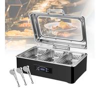 FBSHAD Electric Buffet Food Warmers for Cafeteria Stainless Steel Chafing Dish Buffet Heater with Visible Lid, 9L Commercial Food Warming Pot for Keeping Food Warm - Punching