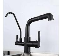 FBSHAD Faucet Way with Pull Out Spray Hot and Cold Water Rotation Multi-Function in Brass Modes Kitchen Sink faucets-Black (Color : Brushed)