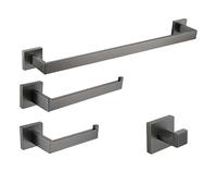 FBSHAD Gunmetal Bathroom Hardware Set Towel Rack Toilet Paper Holder Robe Hook Wall Mounted Accessories in Grey 4 Pieces