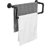 FBSHAD Industrial Pipe Double Holder with Retro Style for Bathroom Rustic Black Towel Rack & Multifunctional Hanger