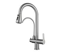 FBSHAD Kitchen Faucets 3 Way Faucet Stainless Steel Brushed Retractable Hot and Cold Water Direct Drinking Swivel Kitchen Mixer Faucet
