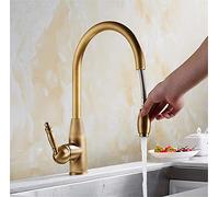 FBSHAD Kitchen Faucets Gold∕Antique Brass Single Handle Pull Out Kitchen Tap Single Hole Handle Swivel 360 Degree Water Mixer Tap Deck Mounted with Aerator,Golden(Antique Brass)