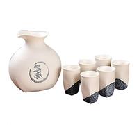 FBSHAD New Japanese Sake Set 7 Piece, Sake Cup Set Traditional Porcelain Pottery Ceramic Cups Crafts 6pcs Cups and 1pcs Sake Pot - Chinese Words,B,Tableware(A b)