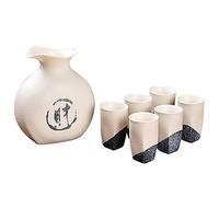 FBSHAD New Japanese Sake Set 7 Piece, Sake Cup Set Traditional Porcelain Pottery Ceramic Cups Crafts 6pcs Cups and 1pcs Sake Pot - Chinese Words,B,Tableware(C b)