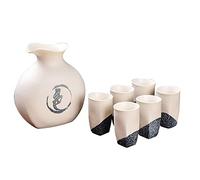 FBSHAD New Japanese Sake Set 7 Piece, Sake Cup Set Traditional Porcelain Pottery Ceramic Cups Crafts 6pcs Cups and 1pcs Sake Pot - Chinese Words,B,Tableware(D b)