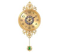 FBSHAD Office Wall Decor Clock Brass Clock Wall Clock Living Room Silent Bedroom Automatic Timing Household Clock No Punching Alarm Clocks for Bedrooms(Model A Electric Wave Movement)