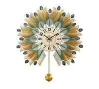 FBSHAD Office Wall Decor Creative Handmade Metal Wall Clock Crystal Decorative Wall Clock with Swinging Pendulum Silent Art Deco Clock Alarm Clocks for Bedrooms