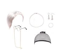 FBSHAD Old Lady Wig Granny Cosplay Wig Old Lady Costume For Women Grandma Wig Cap Glasses Chain Pearl Necklace Earring Bracelet(7 Pieces) Towel Scrunchies for Wet Hair (White, One Size)