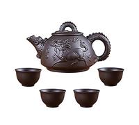 FBSHAD Purple Clay Teapot Yixing Purple Five Piece Teapot Tea Cup Set Exquisite Pattern Handmade Household Teapot Kung Fu Tea Set Teapots(Black b)