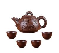 FBSHAD Purple Clay Teapot Yixing Purple Five Piece Teapot Tea Cup Set Exquisite Pattern Handmade Household Teapot Kung Fu Tea Set Teapots(Brown b)