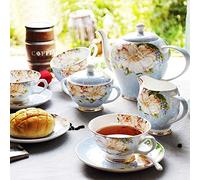 FBSHAD Set of 15 Porcelain Ceramic Bone China Coffee Tea Set with 1 Coffeepot 6 Cup 6 Saucer 1 Milk Pot 1 Sugar Bowl for Wedding Decoration Household Gift