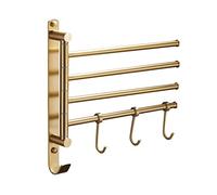 FBSHAD Solid Brass Swivel Towel Rack Wall Mounted with Hook Hanger Brushed Finish 4 Arm Foldable Ladder for Bathroom Storage