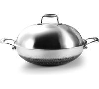 FBSHAD Stainless Steel Wok with Lid,Induction Wok Non Stick,Hot Pot Woks Stir-Fry Pans with Double Ring,Small/Large Wok,Suitable for All Stoves No Oily Smoke Woks(34cm)