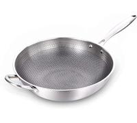 FBSHAD Thick Stainless Steel Wok,Chinese Wok Handmade Rusty Non-Stick Wok Gas Wok Kitchen Stove,Flat-Bottom Wok Induction Cooker Pot No Oily Smoke Woks & Stir-Fry Pans(32cm)