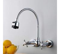 FBSHAD Wall-Mounted Brass, Double Handle, in-Wall Installation, hot and Cold Water, Kitchen Sink, Balcony Laundry Pool
