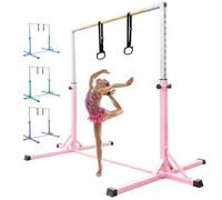 FBSPORT Gymnastics Bar Horizontal Bar with Gymnastic Rings for Kid 13 Height Adjustable, Junior Training Kip Bar Gymnastics Training Equipment for Home Gym Indoor Garden Outdoor Blue