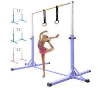 FBSPORT Gymnastics Bar Horizontal Bar with Gymnastic Rings for Kid 13 Height Adjustable, Junior Training Kip Bar Gymnastics Training Equipment for Home Gym Indoor Garden Outdoor Purple
