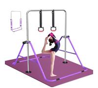 FBSPORT Gymnastics Bar with Mat, Folding Horizontal Bar Gymnastics Equipment for Kids Home Training, Expandable Gymnastics Training Bar Junior with Adjustable Height for Girls Boys