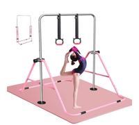 FBSPORT Gymnastics Bar with Mat, Folding Horizontal Bar Gymnastics Equipment for Kids Home Training, Expandable Gymnastics Training Bar Junior with Adjustable Height for Girls Boys