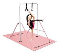 FBSPORT Gymnastics Bars, Horizontal Bar Expandable Gymnastics Kids Bar with Mat Folding Bar Junior Training Bar Multifunction Gym Training Equipment Home Training Adjustable Height Kip Bar (pink)