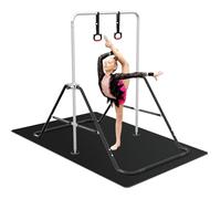 FBSPORT Gymnastics Bars, Horizontal Bar Expandable Gymnastics Kids Bar with Mat Folding Bar Junior Training Bar Multifunction Gym Training Equipment Home Training Adjustable Height Kip Bar (black)