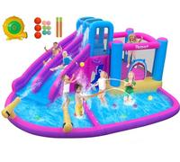 FBSPORT Inflatable Bounce House,Water Slide Park Bouncer Castle with 2 Slide & Double Cannon, Climbing Wall, Kids Bouncy Castle with 550W Air Blower for Backyard, Outdoor, Indoor