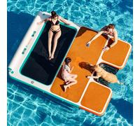 FBSPORT Inflatable Floating Dock 8ft Dog Boat Ramp in One, Floating Docks Dog Pool Ramp with Water Hammock, Lake Floats for Adults Inflatable Island Platform Water Raft with Ladder 8x8ft, Turquoise