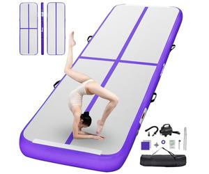 FBSPORT Inflatable Gymnastics Mat 3 M Tumbling Mat 20 CM Thick with Electric Air Pump for Home Gym Yoga Pilates Water Fun Purple