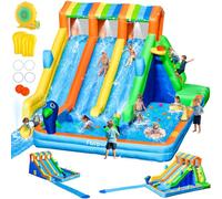 FBSPORT Inflatable Water Bounce House, Large Bounce Castle with 3 Slide, Inflatable Water Slide with Splash Pool, Climbing, Water Slide Bounce House for Outdoor Indoor (with 550W Air Blower)